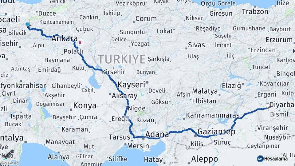 Bolu Göynük Diyarbakır Arası Kaç Km - Yol Haritası