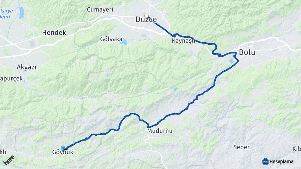 Bolu Göynük Düzce Arası Kaç Km - Yol Haritası