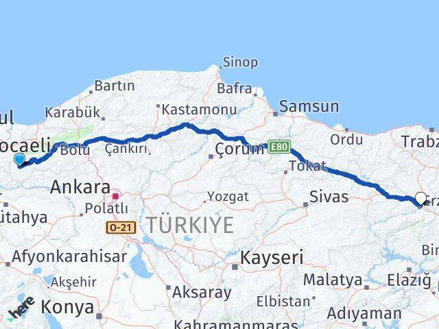 Bolu Göynük Erzincan Arası Kaç Km - Yol Haritası