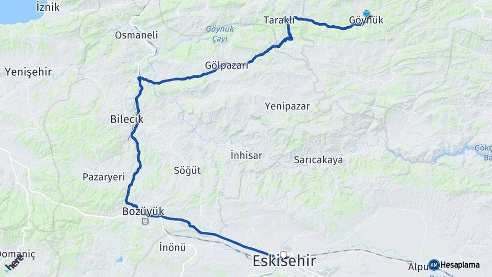 Bolu Göynük Eskişehir Arası Kaç Km - Yol Haritası