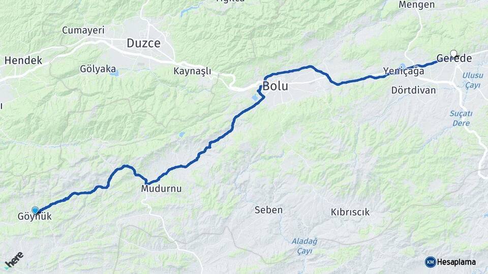 Bolu Göynük Gerede Arası Kaç Km - Yol Haritası