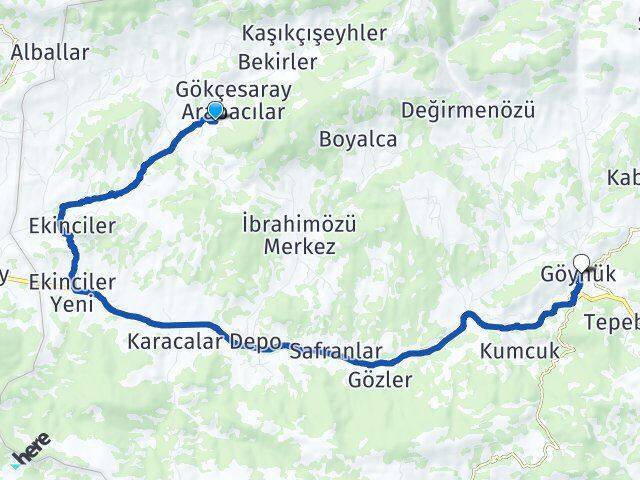 Gökçesaray Göynük Arası Kaç Km - Yol Tarifi