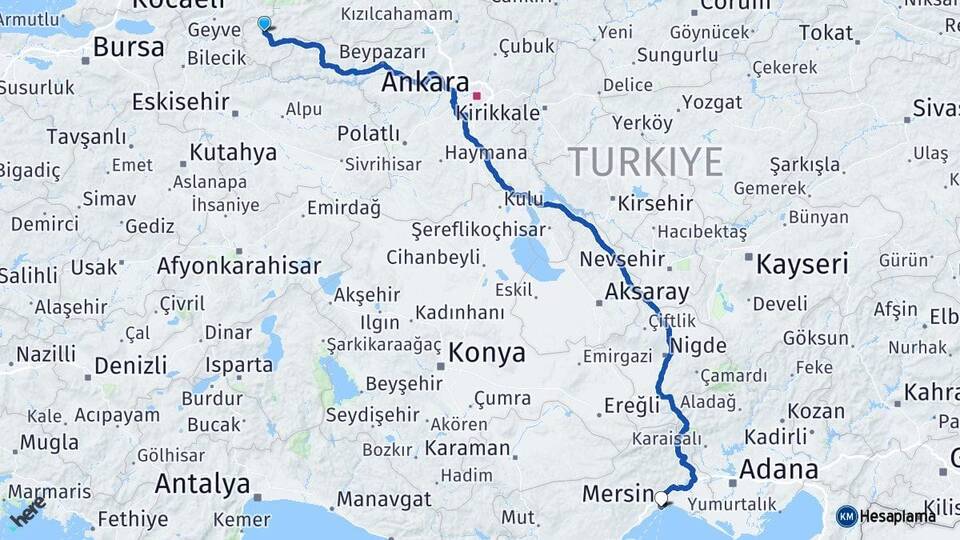 Bolu Göynük Mersin Arası Kaç Km - Yol Haritası