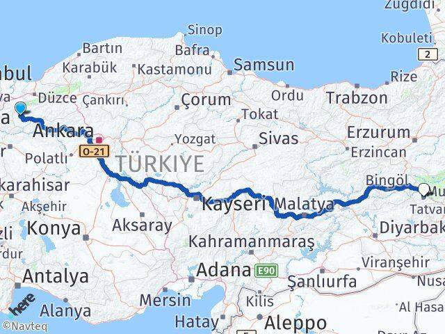 Bolu Göynük Muş Arası Kaç Km - Yol Haritası