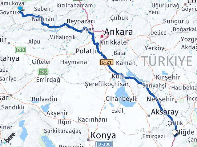 Bolu Göynük Niğde Arası Kaç Km - Yol Haritası