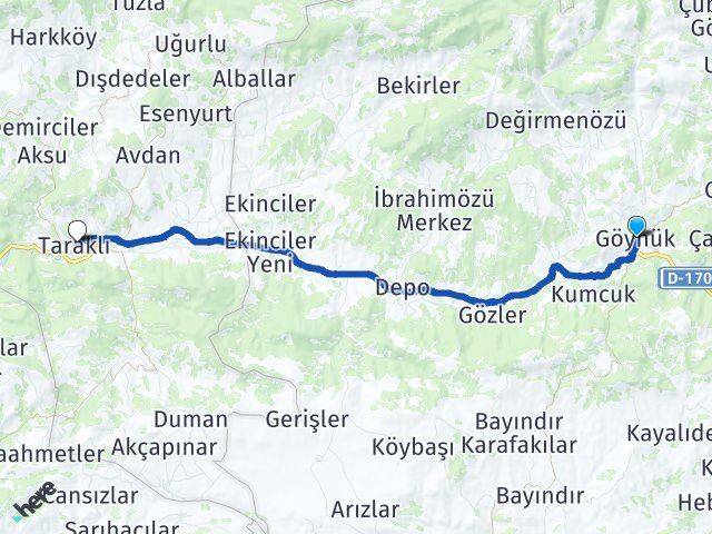 Bolu Göynük Taraklı Sakarya Arası Kaç Km - Yol Haritası