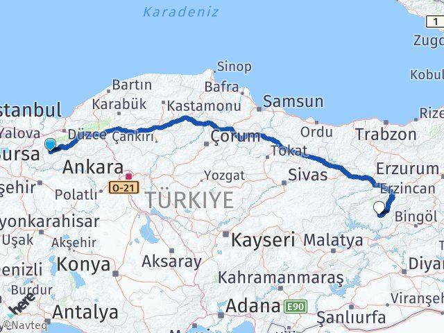 Bolu Göynük Tunceli Arası Kaç Km - Yol Haritası