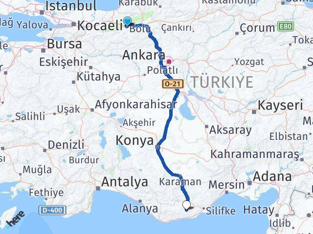 Bolu Gülnar Mersin Arası Kaç Km - Yol Haritası