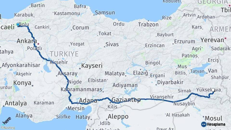 Bolu Hakkari Arası Kaç Km - Yol Haritası