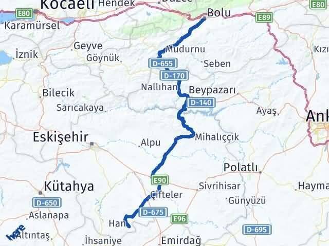 Bolu Han Eskişehir Arası Kaç Km - Yol Haritası