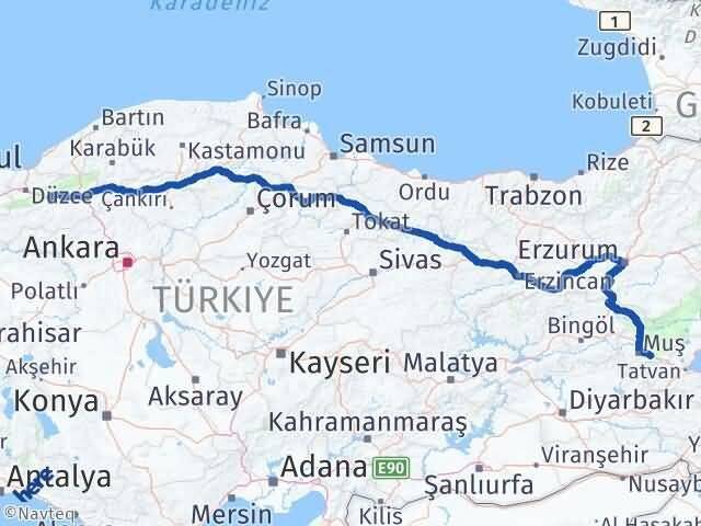 Bolu Hasköy Muş Arası Kaç Km - Yol Haritası