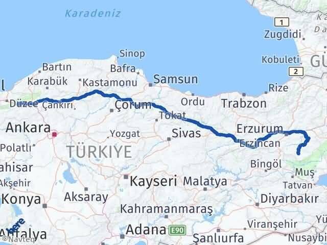 Bolu Hınıs Erzurum Arası Kaç Km - Yol Haritası