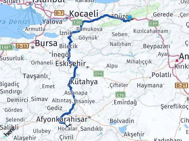 Bolu Hocalar Afyonkarahisar Arası Kaç Km - Yol Haritası