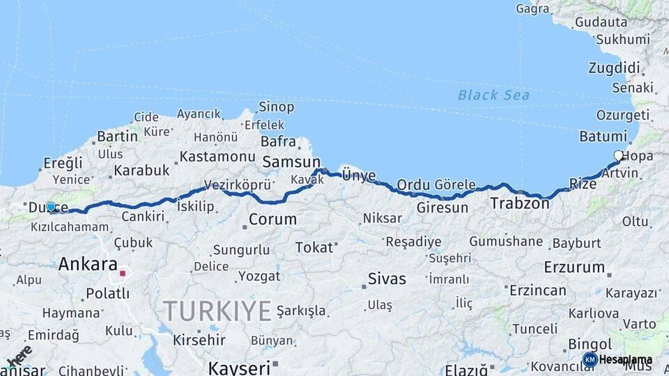 Bolu Hopa Artvin Arası Kaç Km - Yol Haritası