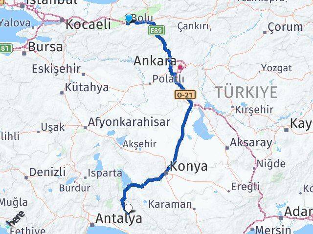 Bolu İbradı Antalya Arası Kaç Km - Yol Haritası