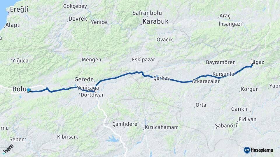 Bolu Ilgaz Çankırı Arası Kaç Km - Yol Haritası