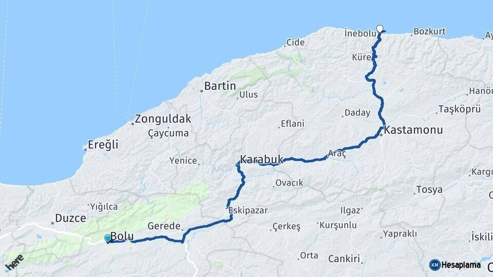 Bolu İnebolu Arası Kaç Km - Yol Tarifi