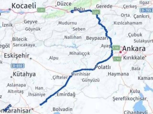 Bolu İscehisar Afyonkarahisar Arası Kaç Km - Yol Haritası