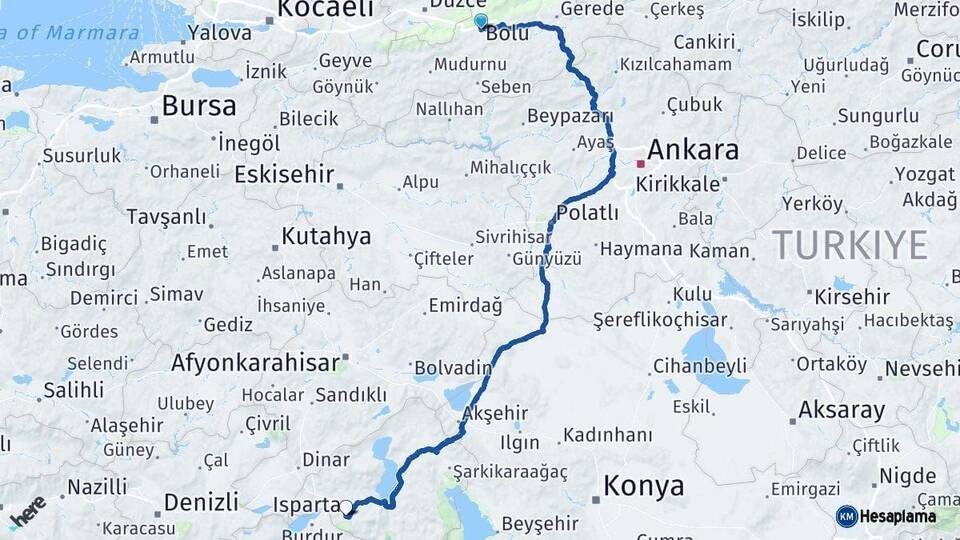 Bolu Isparta Arası Kaç Km - Yol Haritası