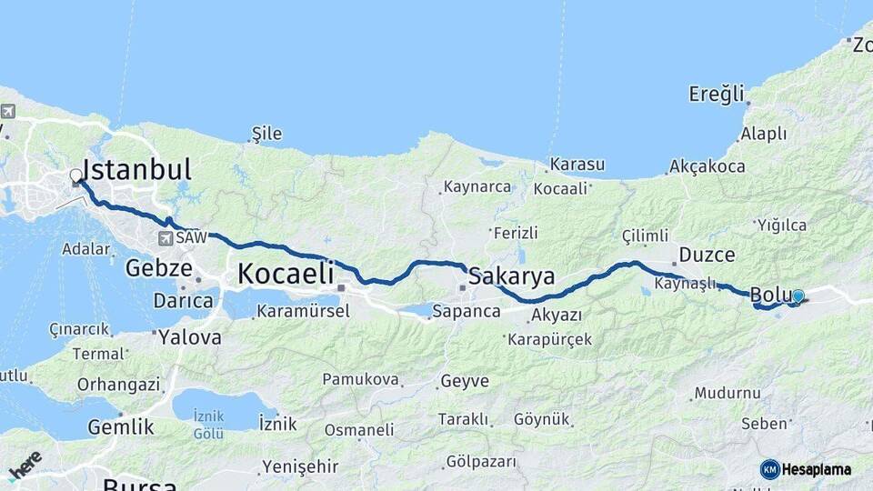 Bolu İstanbul Arası Kaç Km - Yol Haritası
