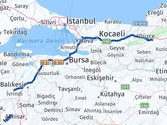 Bolu İvrindi Balıkesir Arası Kaç Km - Yol Haritası