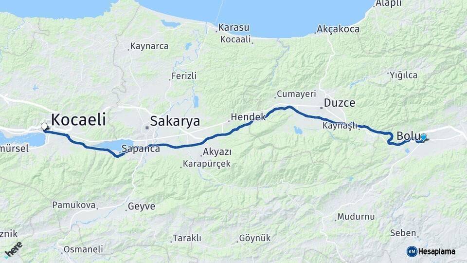 Bolu İzmit Kocaeli Arası Kaç Km - Yol Haritası