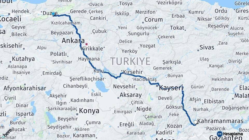 Bolu Kahramanmaraş Arası Kaç Km - Yol Haritası