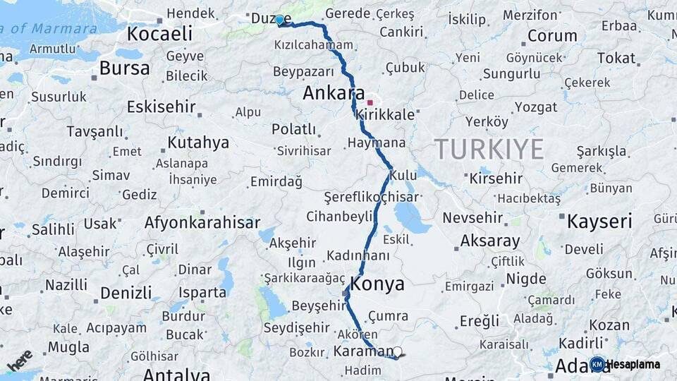 Bolu Karaman Arası Kaç Km - Yol Haritası