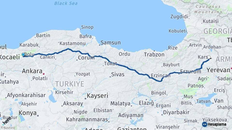 Bolu Kars Arası Kaç Km - Yol Haritası