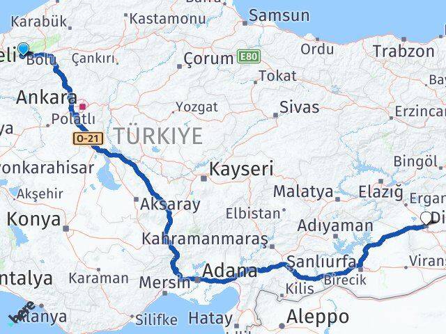 Bolu Kayapınar Diyarbakır Arası Kaç Km - Yol Haritası