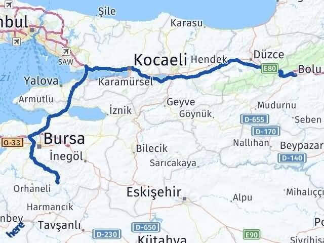 Bolu Keles Bursa Arası Kaç Km - Yol Haritası