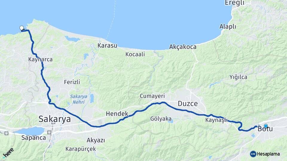 Bolu Kerpe Kandıra Kocaeli Arası Kaç Km - Yol Haritası