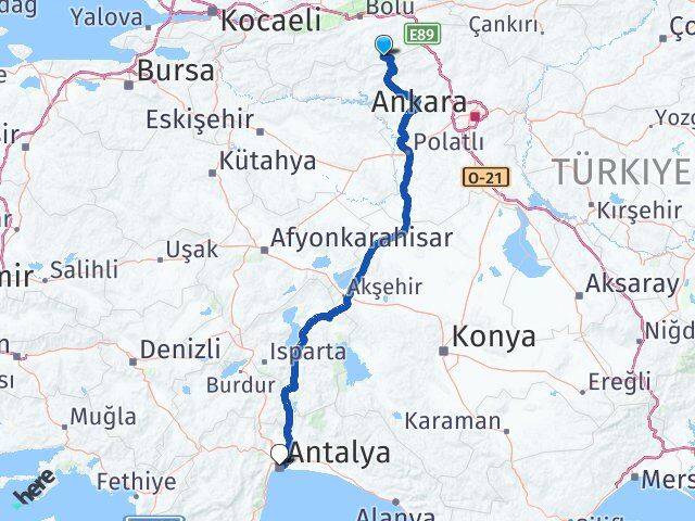 Bolu Kıbrıscık Antalya Arası Kaç Km - Yol Haritası