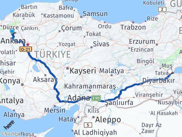 Bolu Kıbrıscık Bitlis Arası Kaç Km - Yol Haritası