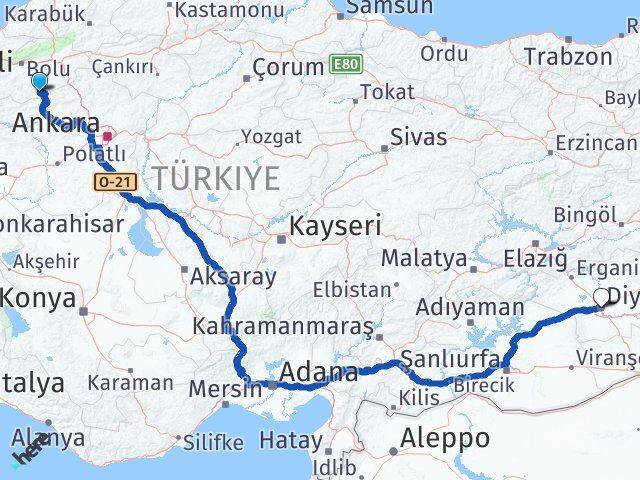 Bolu Kıbrıscık Diyarbakır Arası Kaç Km - Yol Haritası