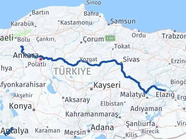Bolu Kıbrıscık Elazığ Arası Kaç Km - Yol Haritası