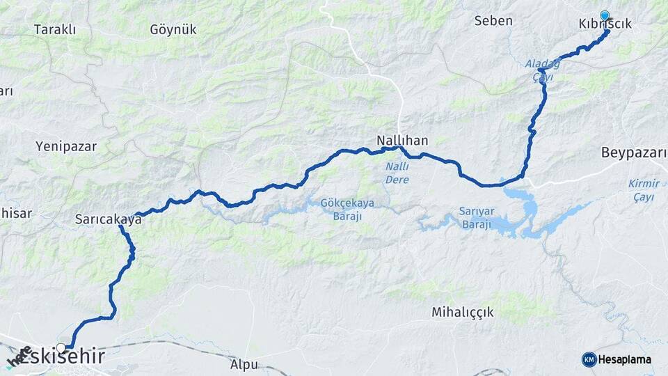 Bolu Kıbrıscık Eskişehir Arası Kaç Km - Yol Haritası