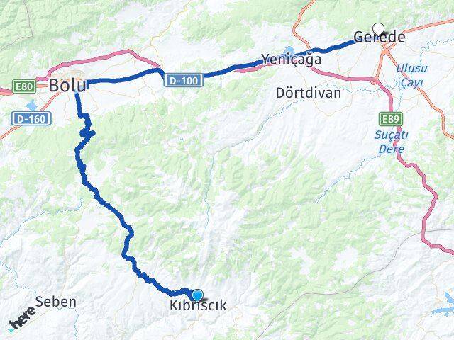 Bolu Kıbrıscık Gerede Arası Kaç Km - Yol Haritası
