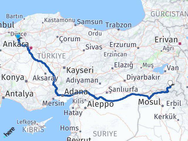 Bolu Kıbrıscık Hakkari Arası Kaç Km - Yol Haritası