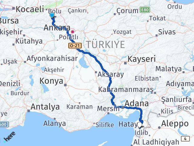 Bolu Kıbrıscık Hatay Arası Kaç Km - Yol Haritası