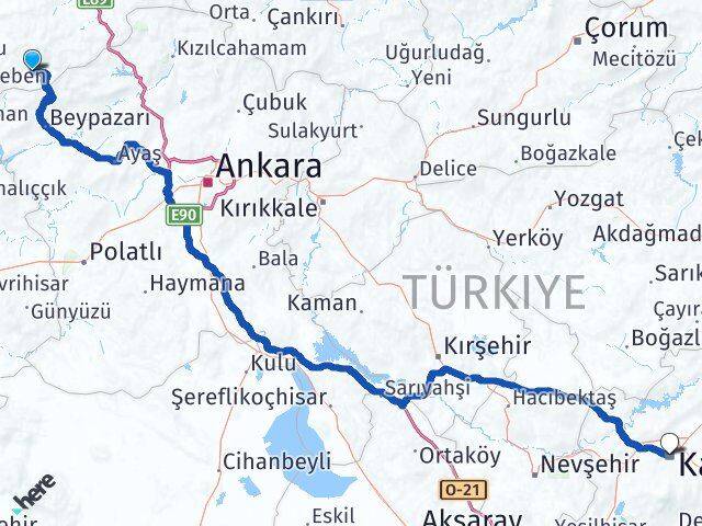 Bolu Kıbrıscık Kayseri Arası Kaç Km - Yol Haritası