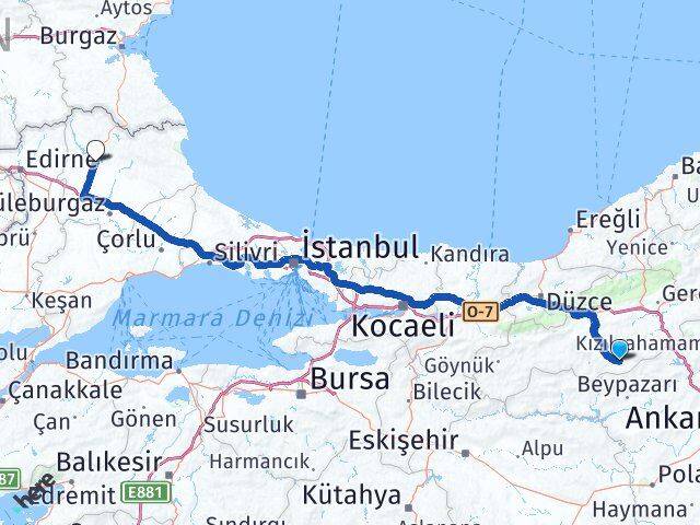 Bolu Kıbrıscık Kırklareli Arası Kaç Km - Yol Haritası
