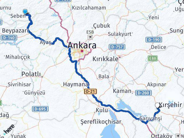 Bolu Kıbrıscık Kırşehir Arası Kaç Km - Yol Haritası