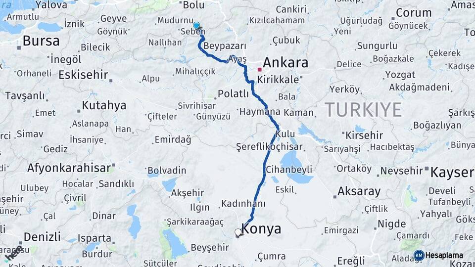 Bolu Kıbrıscık Konya Arası Kaç Km - Yol Haritası