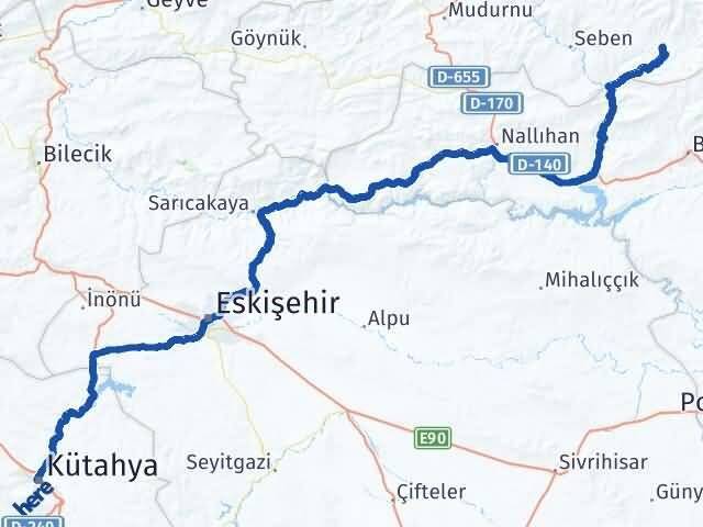 Bolu Kıbrıscık Kütahya Arası Kaç Km - Yol Haritası