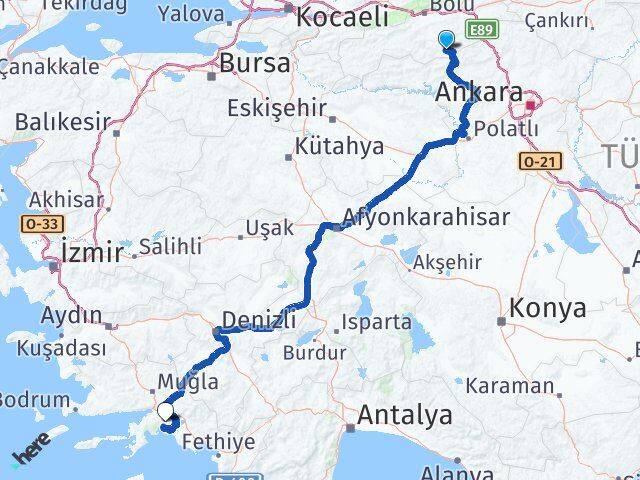 Bolu Kıbrıscık Muğla Arası Kaç Km - Yol Haritası