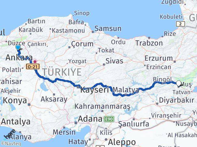 Bolu Kıbrıscık Muş Arası Kaç Km - Yol Haritası