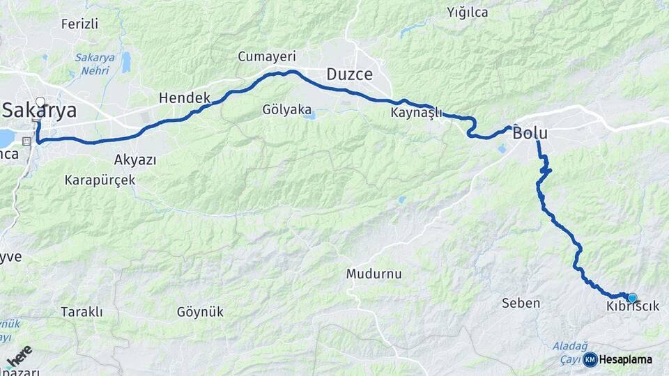 Bolu Kıbrıscık Sakarya Arası Kaç Km - Yol Haritası