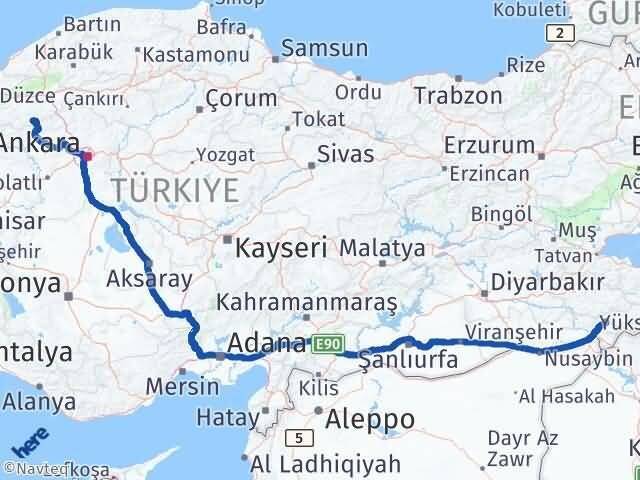 Bolu Kıbrıscık Şırnak Arası Kaç Km - Yol Haritası