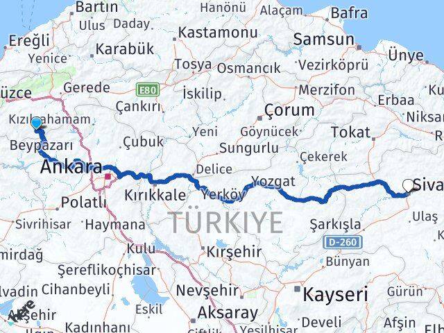 Bolu Kıbrıscık Sivas Arası Kaç Km - Yol Haritası